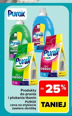 Produkty do prania i płukania tkanin Purox promocja w Carrefour Market