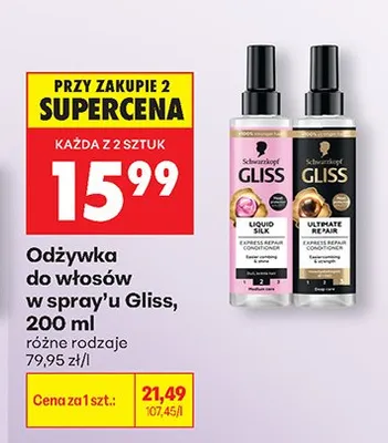 Odżywka do włosów w spray'u Gliss Ultimate Repair promocja w Biedronka