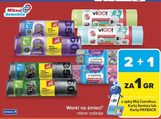 Worki na śmieci różne rodzaje promocja w Carrefour Market