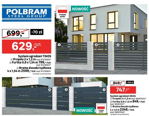 System ogrodzeń TINOS Przęsło 2 x 1,2 m promocja w Leroy Merlin