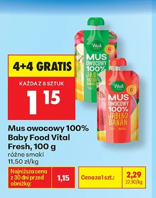Mus owocowy Vital Fresh Baby Food Jabłko Banan promocja w Biedronka