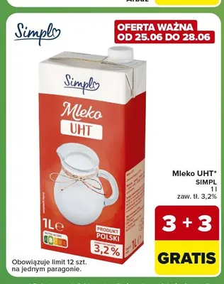 Mleko UHT Simply 3,2% promocja w Carrefour Express