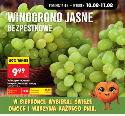Winogrono jasne bezpestkowe na wagę promocja w Biedronka
