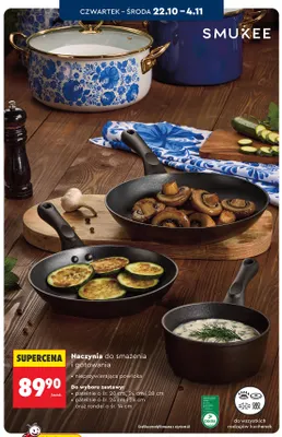 Zestaw naczyń do smażenia i gotowania patelnie o śr. 20 cm 24 cm i 28 cm Smukee promocja w Biedronka