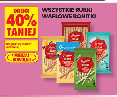 Rurki waflowe z kremem pistacjowym Bonitki promocja w Biedronka