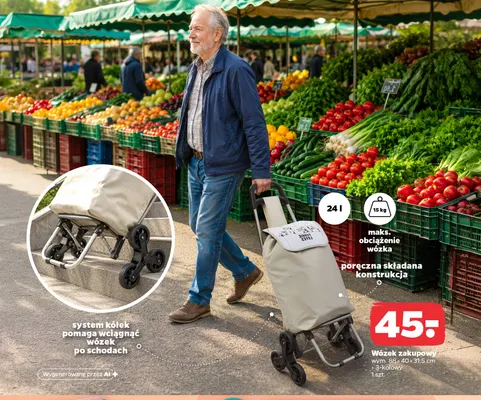 Wózek zakupowy 3-kołowy 24 l promocja w Netto