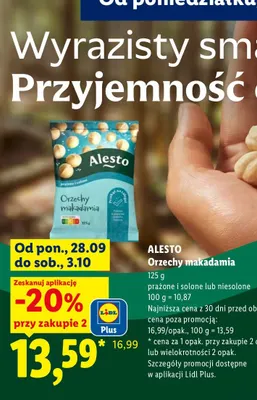 Orzechy makadamia niesolone Alesto promocja w Lidl