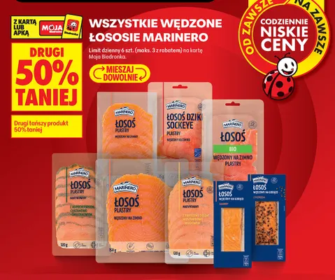 Łosoś BIO wędzony na zimno plastry Marinero promocja w Biedronka