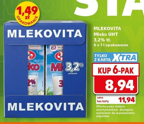 Mleko UHT 3,2% Mlekovita 6-pak 1l promocja w Kaufland