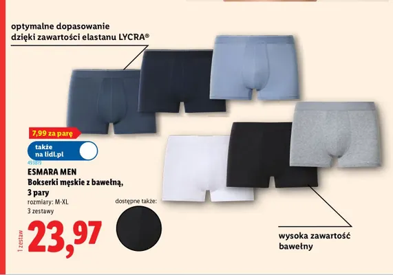 Bokserki męskie z bawełną 3-pak promocja w Lidl