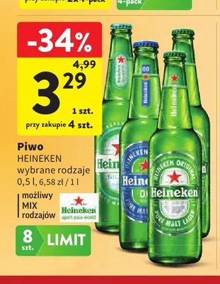 Piwo Heineken wybrane rodzaje promocja w Intermarche
