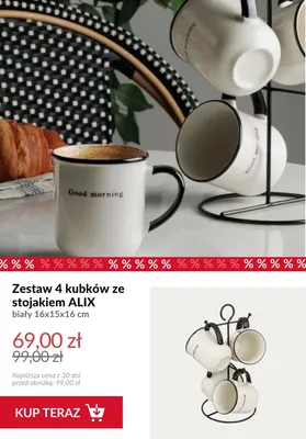 Zestaw 4 kubków ze stojakiem Alix biały 16x15x16 cm promocja w Homla