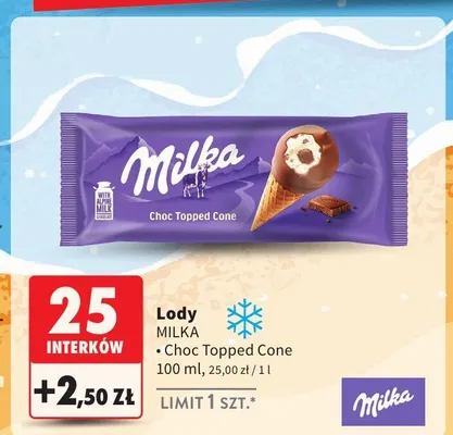 Lody Milka Choc Topped Cone promocja w Intermarche