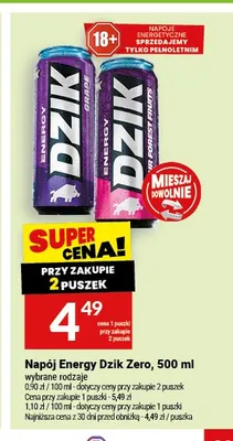 Napój energetyczny Dzik Zero Forest Fruits promocja w Twój Market