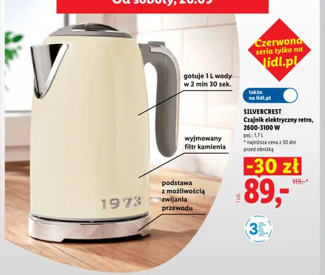 Czajnik elektryczny retro Silvercrest 2600-3100W 1,7 l promocja w Lidl