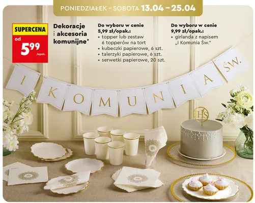 Dekoracje i akcesoria komunijne - cena od:  promocja w Biedronka