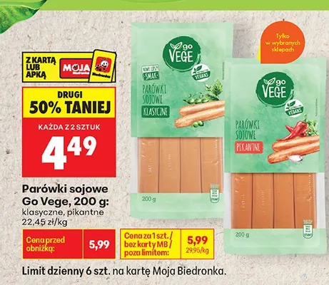 Parówki sojowe Go Vege pikantne promocja w Biedronka
