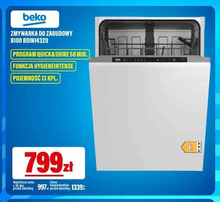 Zmywarka do zabudowy B100 BDIN14320 Beko promocja w RTV EURO AGD