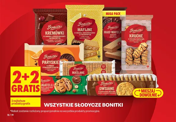 Wszystkie słodycze Bonitki 2+2 GRATIS promocja w Biedronka
