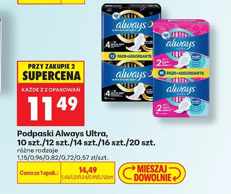 Podpaski Always Ultra promocja w Biedronka