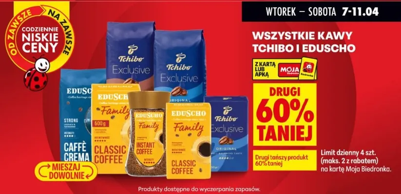 Wszystkie kawy Tchibo i Eduscho DRUGA -60% promocja w Biedronka