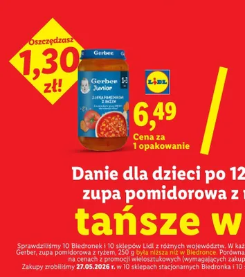 Danie dla dzieci po 12 m-cu Gerber zupa pomidorowa z ryżem promocja w Lidl