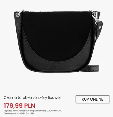 Torebka czarna ze skóry licowej Ryłko promocja w Ryłko