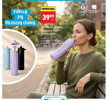 Sportowy bidon filtrujący Dafi Rush z wkładem 1 l promocja w Biedronka