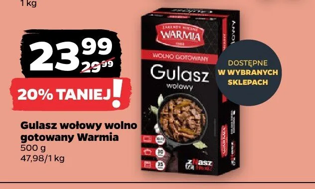 Gulasz wołowy wolno gotowany, 500 g Warmia promocja w Netto