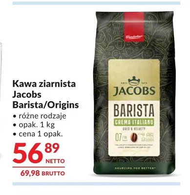Kawa ziarnista Jacobs Barista Origins promocja w Makro