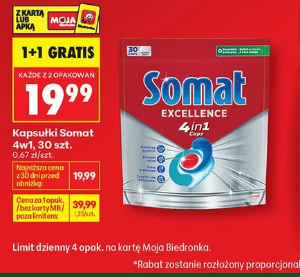 Kapsułki do zmywarki Somat Excellence 4in1 promocja w Biedronka