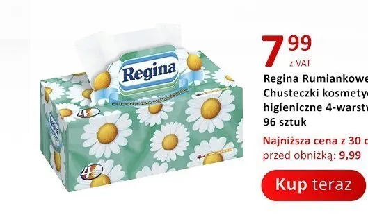 Chusteczki kosmetyczne Regina Rumiankowe 4-warstwowe promocja w Poczta Polska