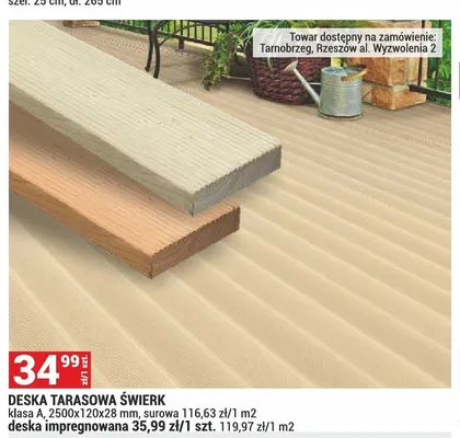 Deska tarasowa świerk klasa A impregnowana promocja w Merkury Market