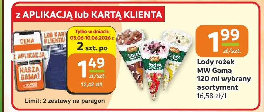 Lody rożek MW Gama promocja w Społem Częstochowa
