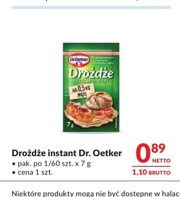 Drożdże instant Dr. Oetker promocja w Makro