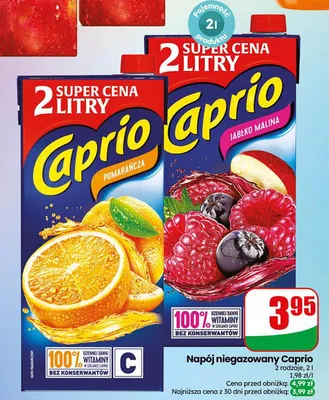 Napój niegazowany Caprio jabłko malina promocja w Dino