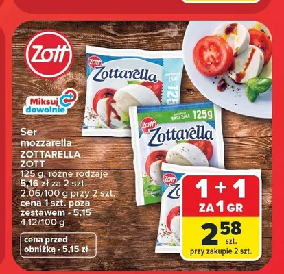 Ser mozzarella Zottarella Basil Zott promocja w Carrefour Market