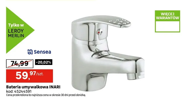 Bateria umywalkowa Sensea Inari promocja w Leroy Merlin