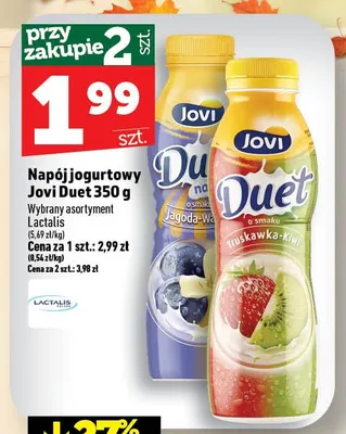 Napój jogurtowy Jovi Duet truskawka-kiwi promocja w TOPAZ
