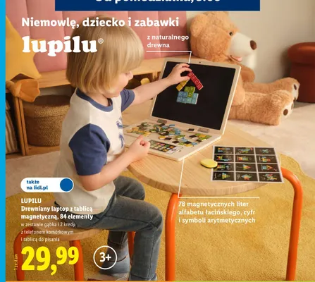 Drewniany laptop z tablicą magnetyczną Lupilu promocja w Lidl