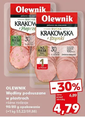 Wędliny podsuszane w plastrach Olewnik Krakowska z Szynki promocja w Kaufland