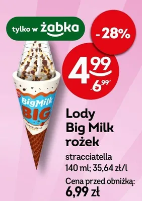 Lody Big Milk rożek stracciatella promocja w Żabka