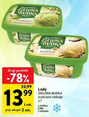 Lody pistacjowe Zielona Budka promocja w Intermarche