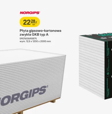 Płyta gipsowo-kartonowa zwykła GKB typ A NORGIPS promocja w Castorama