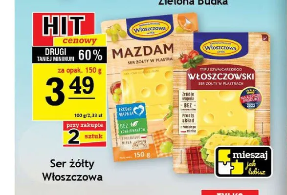 Ser żółty Mazdam w plastrach Włoszczowa promocja w Gram Market
