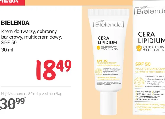 Krem do twarzy Bielenda Cera Lipidium ochronny barierowy multiceramidowy SPF 50 promocja w Rossmann
