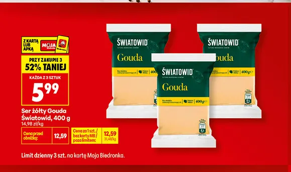 Ser żółty gouda w kostce Światowid promocja w Biedronka