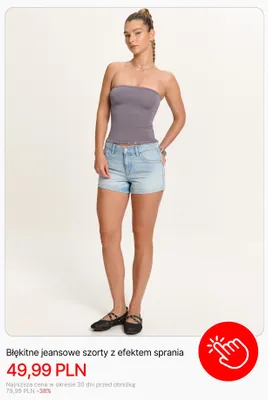 Szorty jeansowe Cropp błękitne z efektem sprania promocja w Cropp
