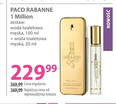 Zestaw woda toaletowa męska 100 ml + woda toaletowa męska 20 ml Paco Rabanne 1 Million promocja w Hebe