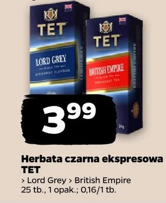 Herbata czarna ekspresowa TET British Empire promocja w Netto